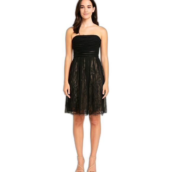 Ann Taylor BLACK silk strapless mini dress SIZE 6 - Picture 1 of 9